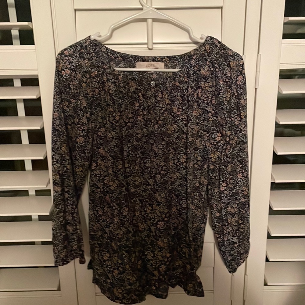 Navy floral button front blouse